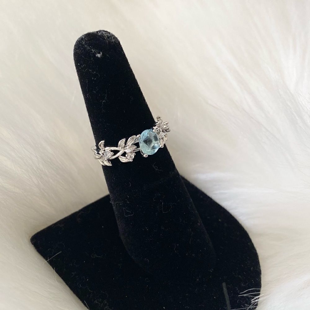 Silver Light Blue Stone Ring 7 - Picture 10 of 12